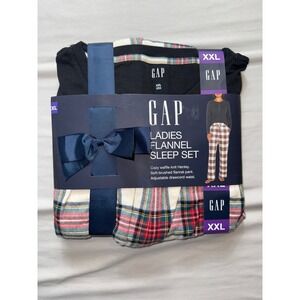 Gap Ladies Flannel Sleep Set XXL Pajamas Waffle Knit Henley Plaid PantsNew